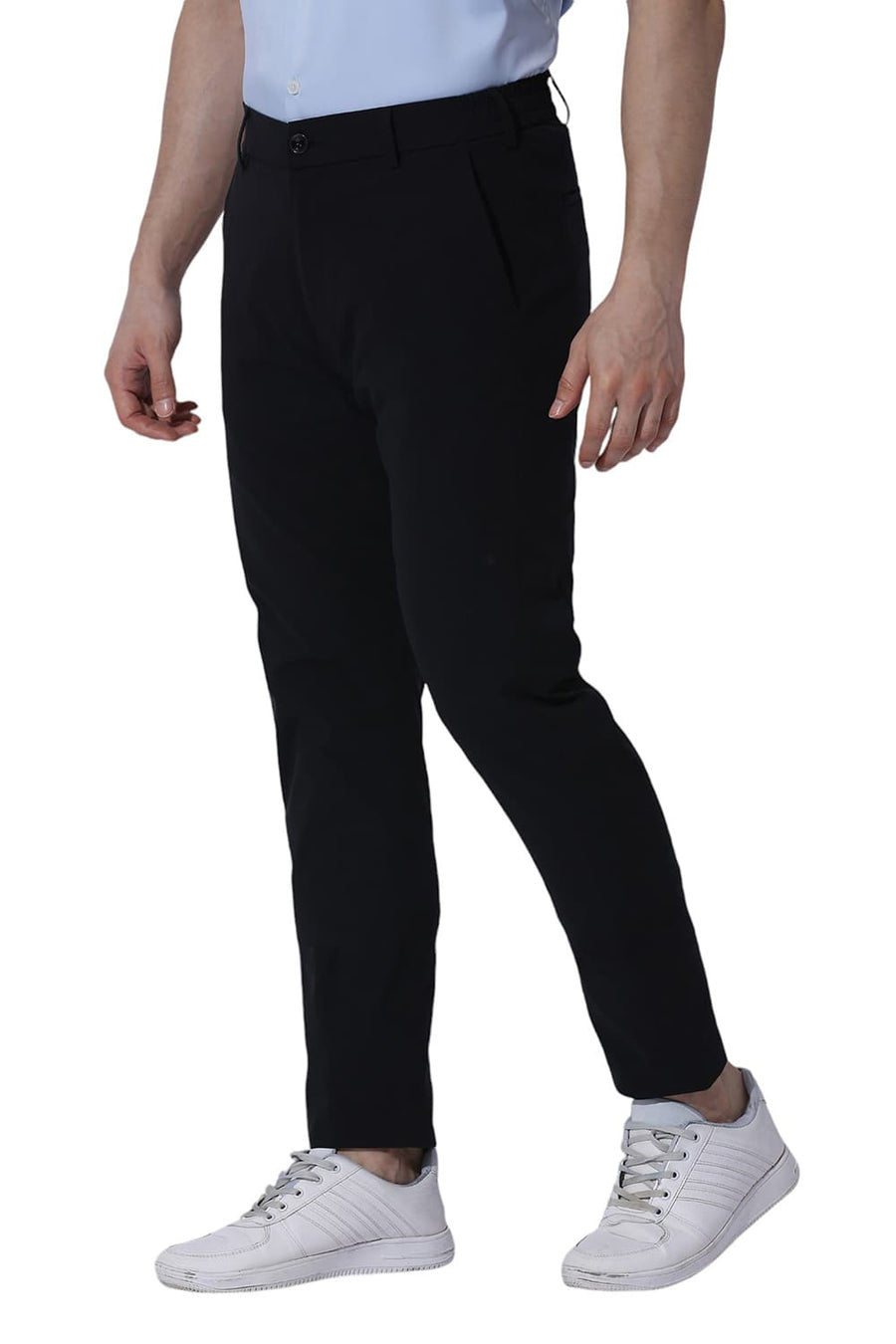 BASICS DRIFT FIT CAVIAR BLACK POLYESTER STRETCH TROUSERS