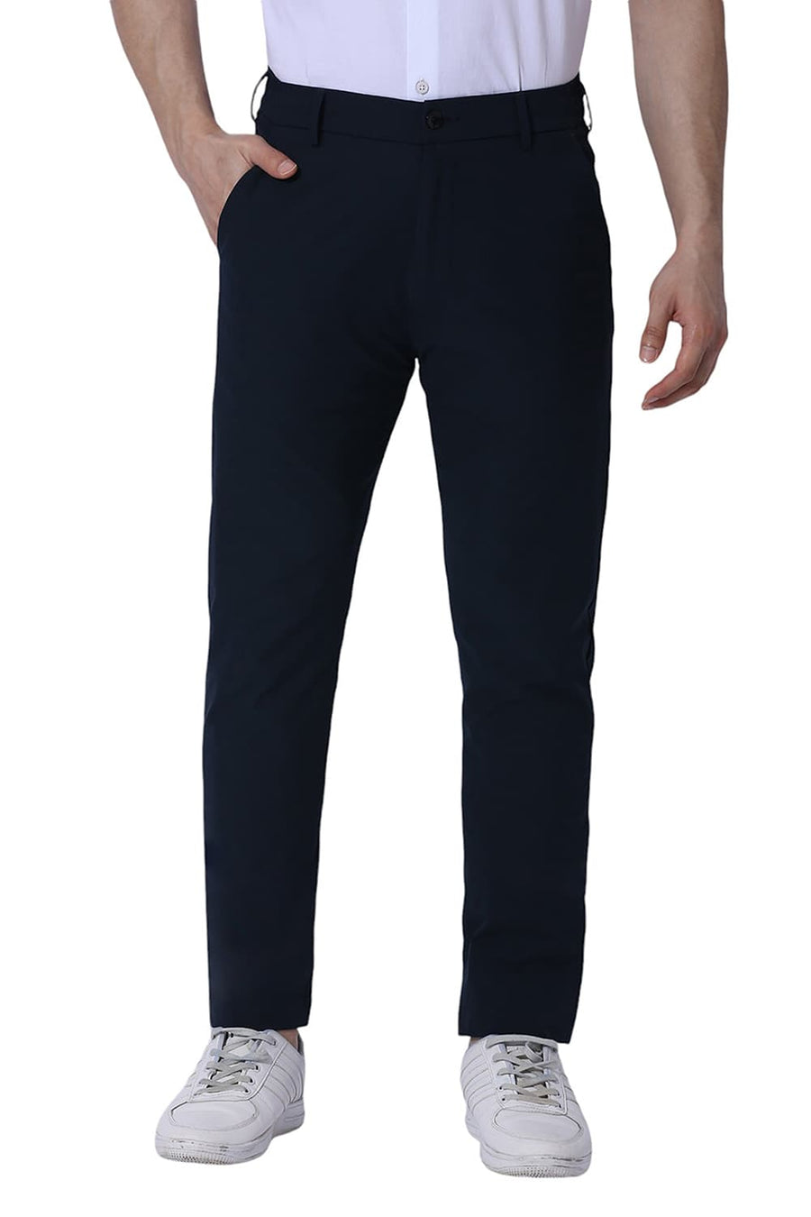 BASICS DRIFT FIT POND NAVY POLYESTER STRETCH TROUSERS