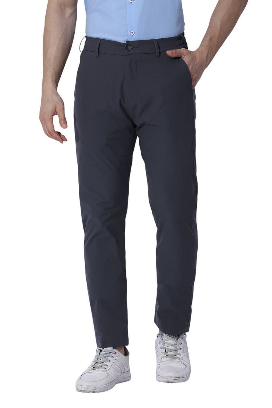 BASICS DRIFT FIT JET GREY POLYESTER STRETCH TROUSERS