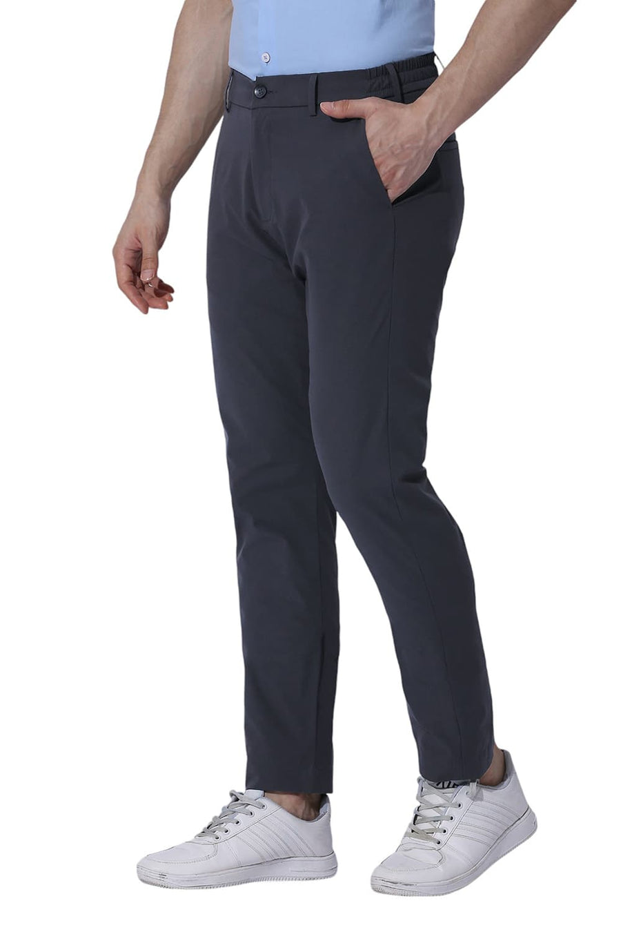 BASICS DRIFT FIT JET GREY POLYESTER STRETCH TROUSERS