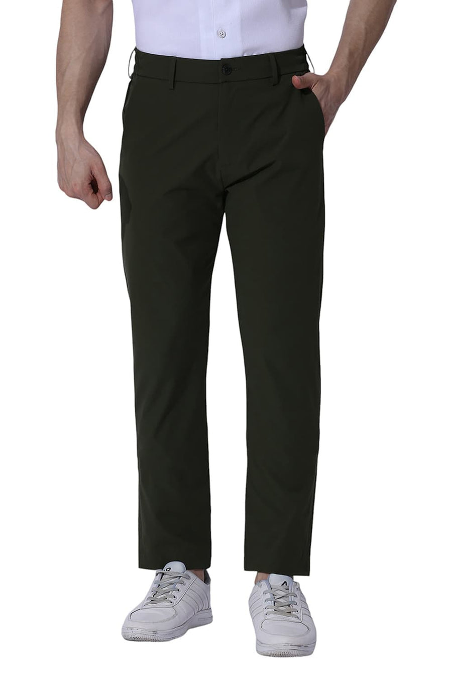 BASICS DRIFT FIT KOMBU GREEN POLYESTER STRETCH TROUSERS