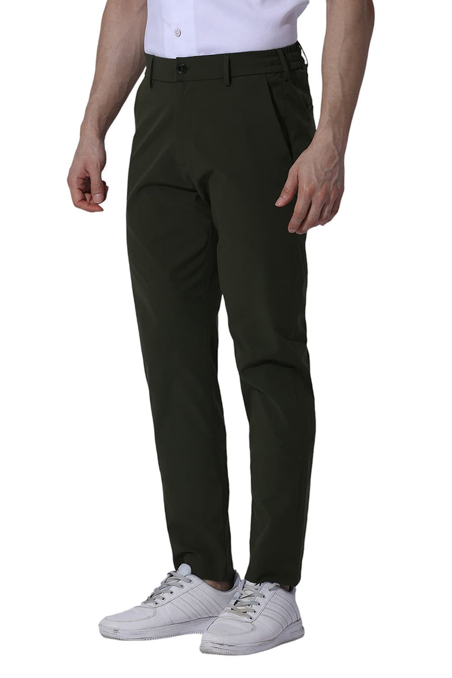 BASICS DRIFT FIT KOMBU GREEN POLYESTER STRETCH TROUSERS