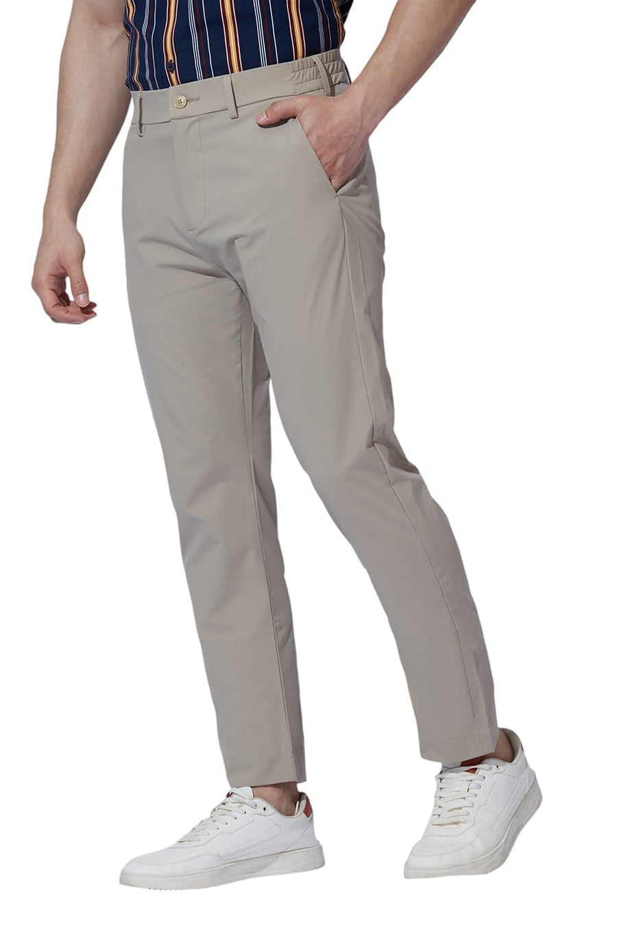 BASICS DRIFT FIT SAFARI KHAKI POLYESTER STRETCH TROUSERS