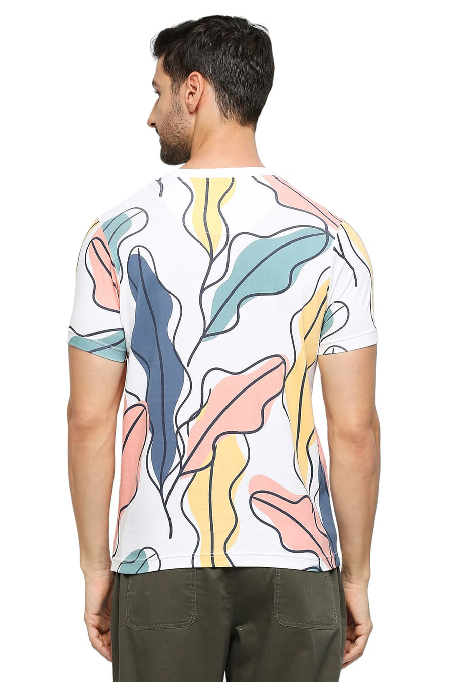 BASICS MUSCLE FIT BRIGHT WHITE COTTON PRINTED CREW T-SHIRTS