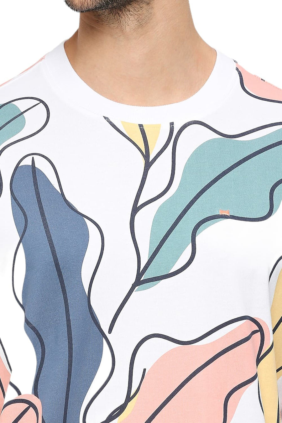 BASICS RELAXED FIT BRIGHT WHITE COTTON PRINTED CREW T-SHIRTS