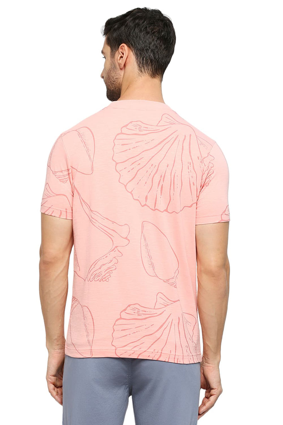 BASICS MUSCLE FIT PEACHES N CREAM COTTON PRINTED CREW T-SHIRTS