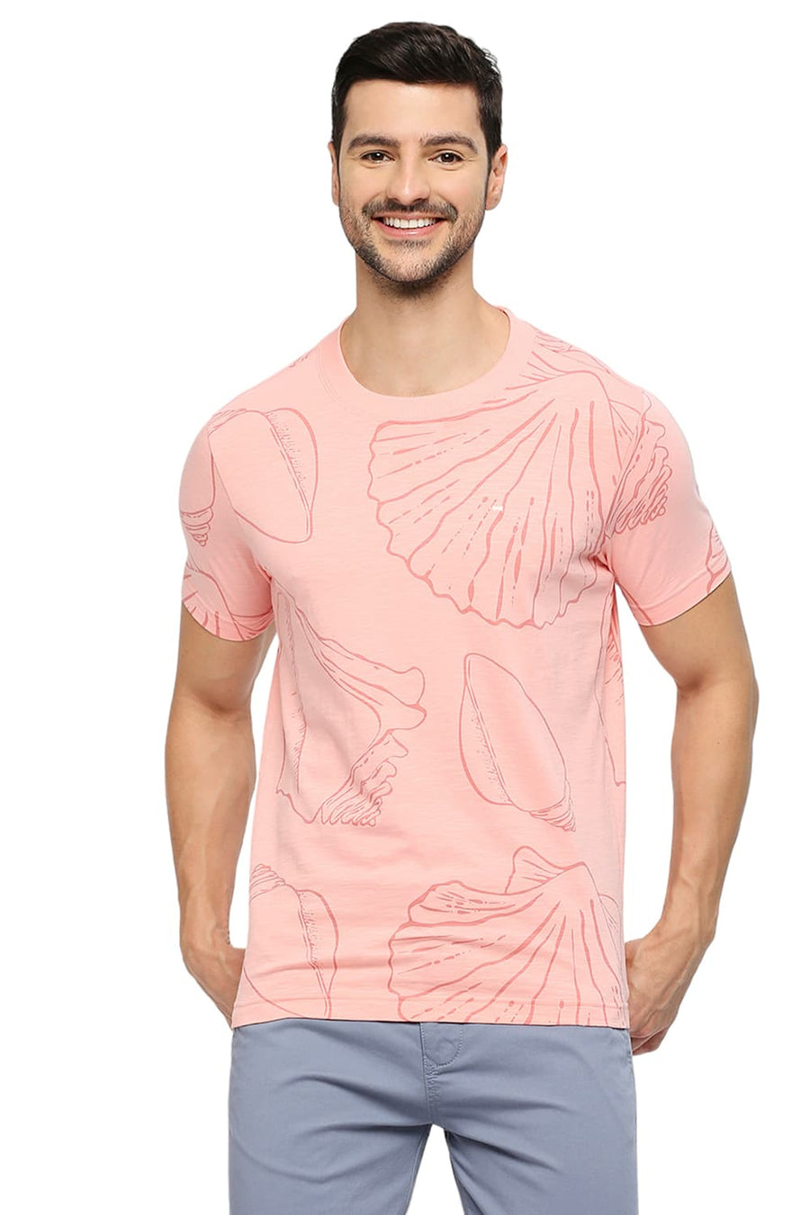 BASICS MUSCLE FIT PEACHES N CREAM COTTON PRINTED CREW T-SHIRTS