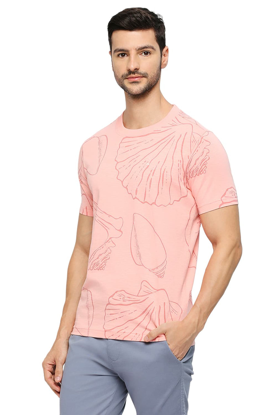 BASICS MUSCLE FIT PEACHES N CREAM COTTON PRINTED CREW T-SHIRTS