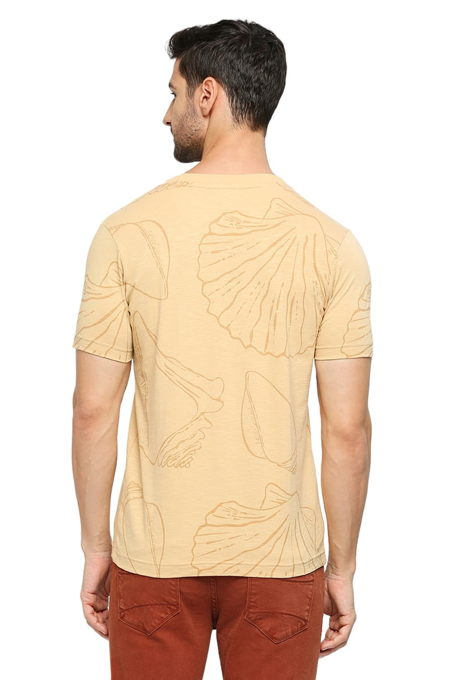 BASICS MUSCLE FIT SAND COTTON PRINTED CREW T-SHIRTS