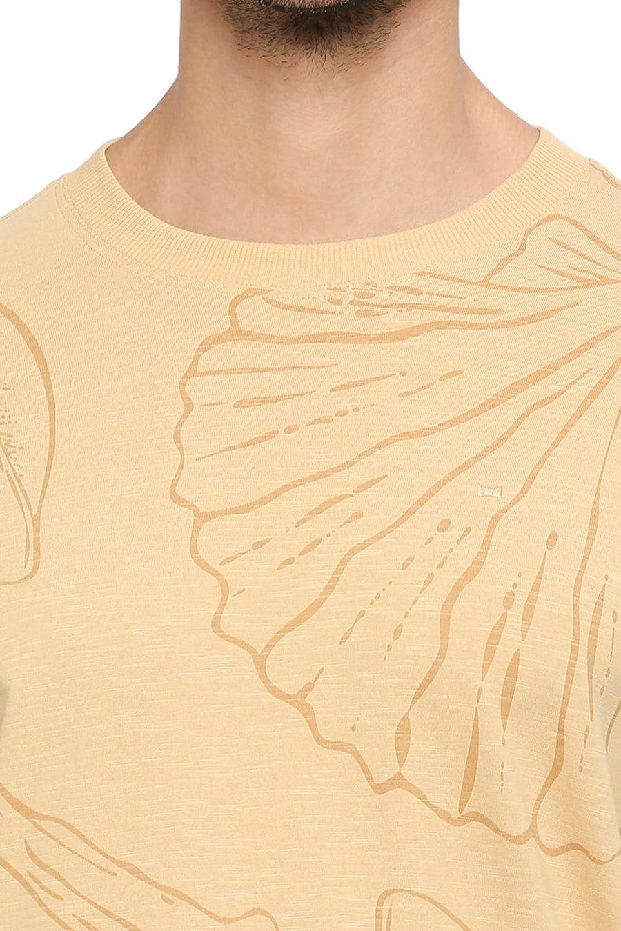 BASICS MUSCLE FIT SAND COTTON PRINTED CREW T-SHIRTS