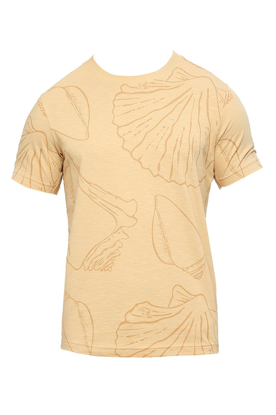 BASICS MUSCLE FIT SAND COTTON PRINTED CREW T-SHIRTS