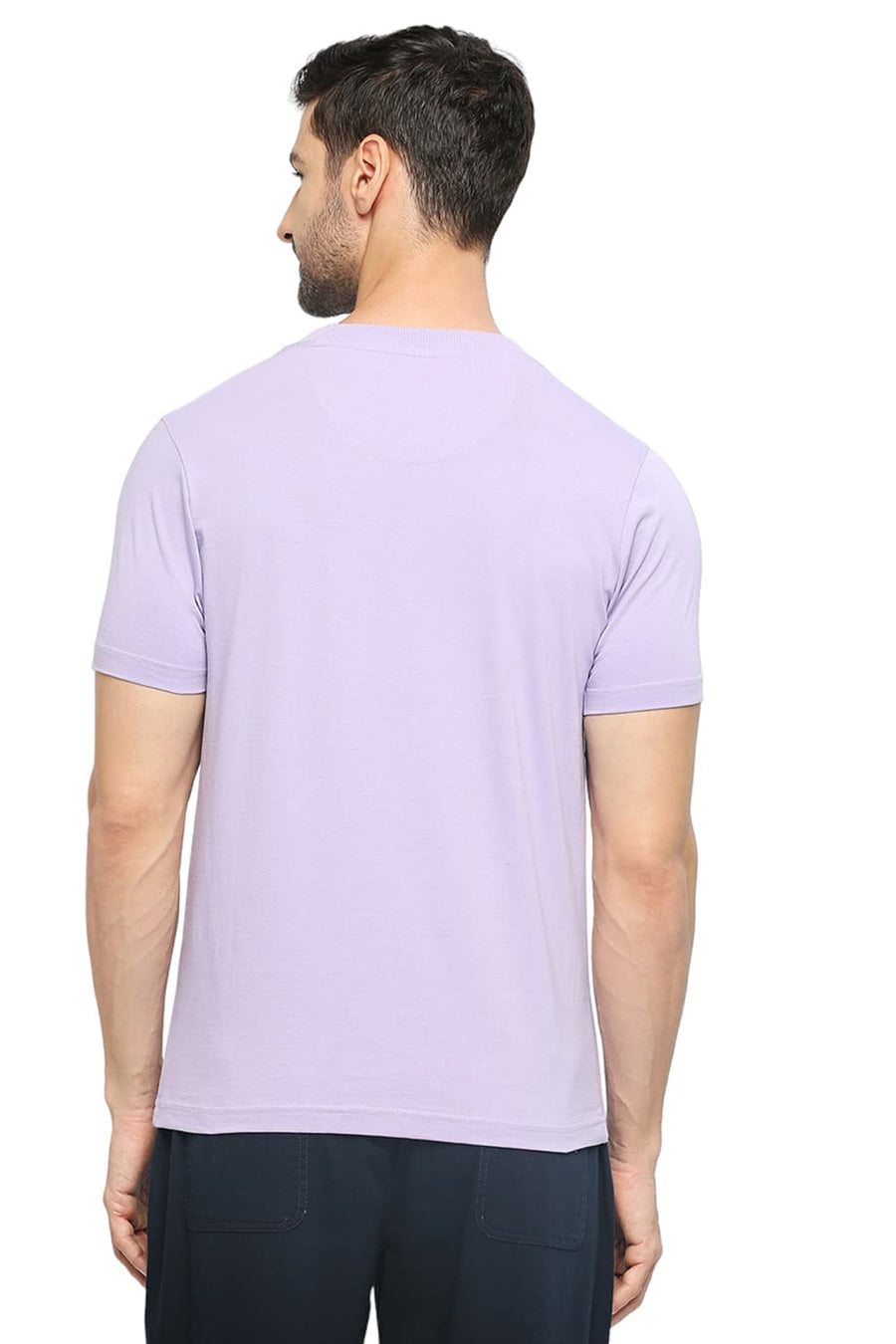 BASICS MUSCLE FIT PLUSH LAVENDER COTTON SOLID CREW T-SHIRTS