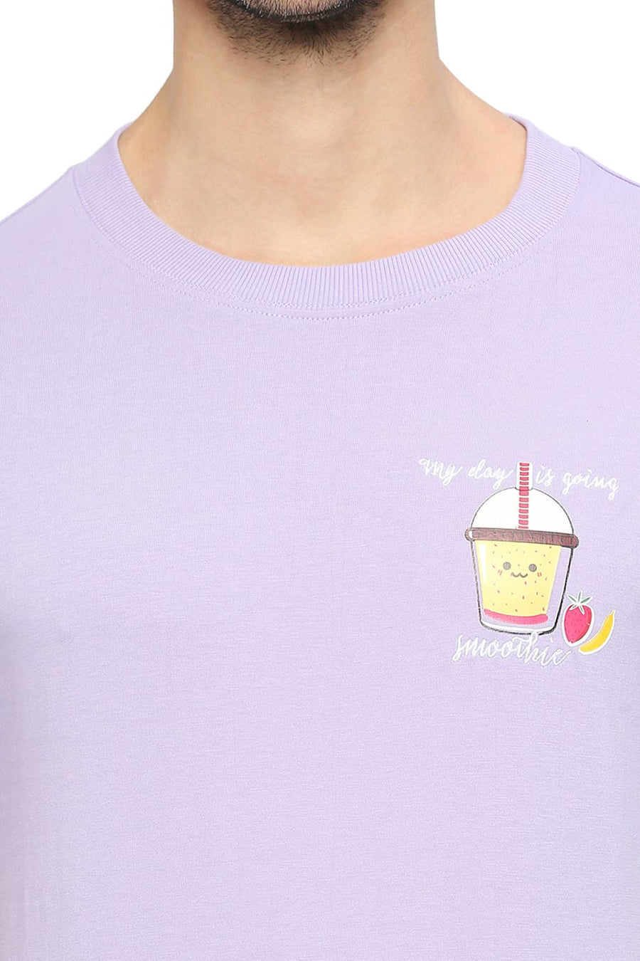 BASICS MUSCLE FIT PLUSH LAVENDER COTTON SOLID CREW T-SHIRTS