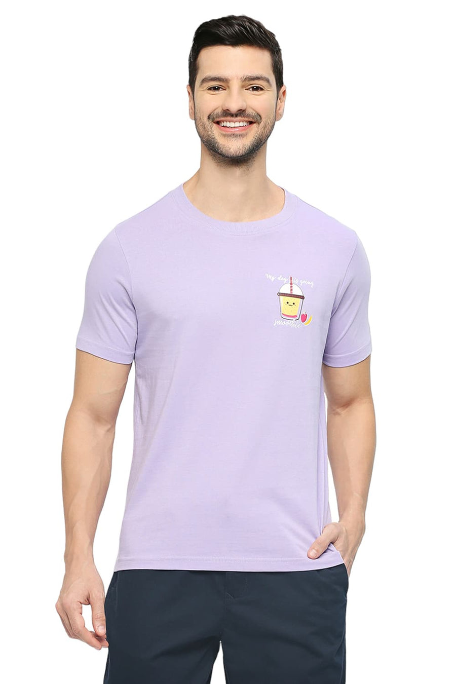 BASICS MUSCLE FIT PLUSH LAVENDER COTTON SOLID CREW T-SHIRTS