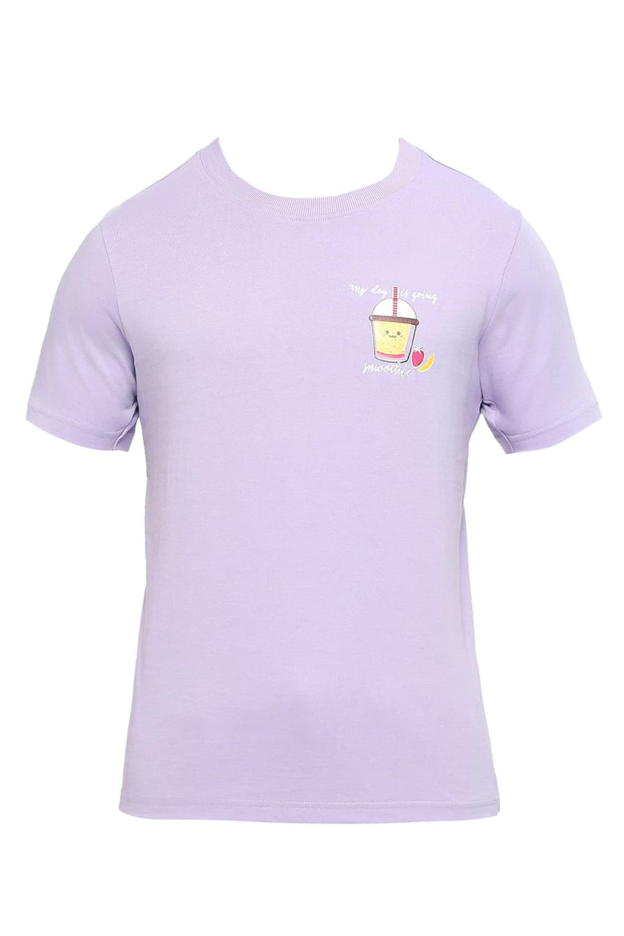 BASICS MUSCLE FIT PLUSH LAVENDER COTTON SOLID CREW T-SHIRTS