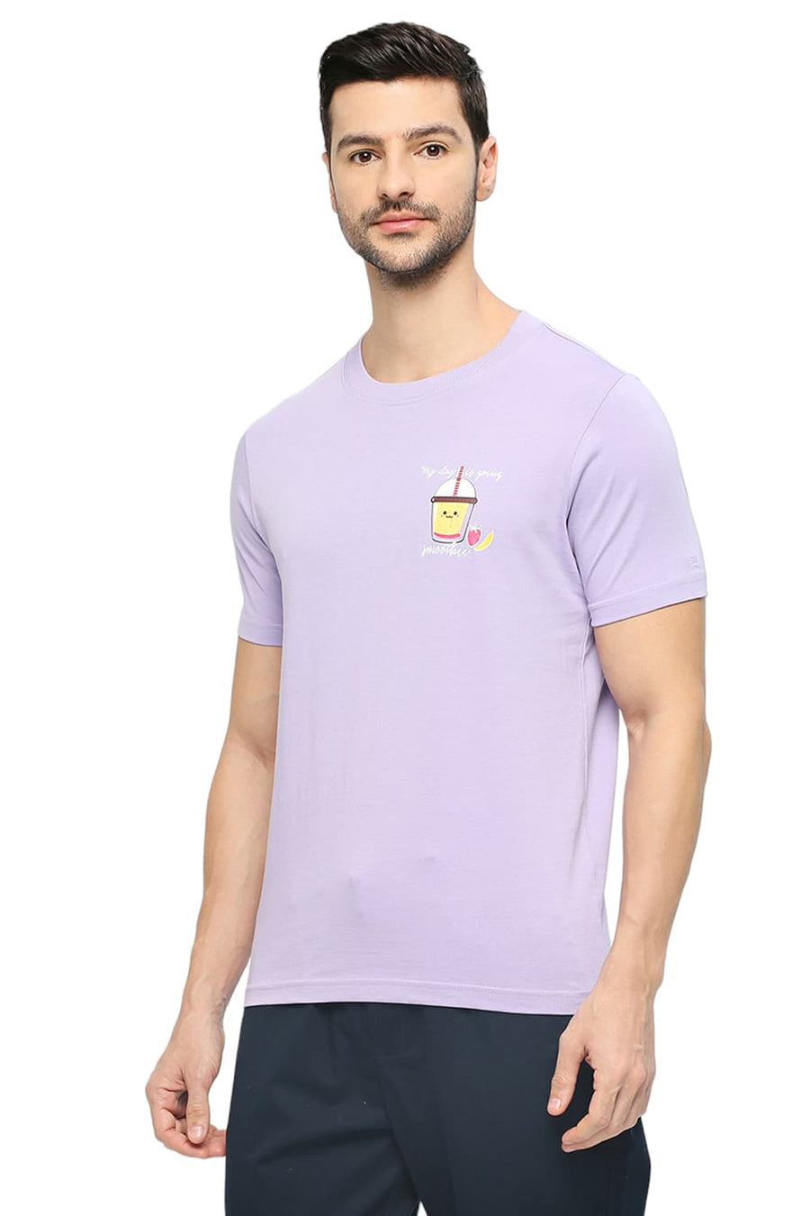 BASICS MUSCLE FIT PLUSH LAVENDER COTTON SOLID CREW T-SHIRTS