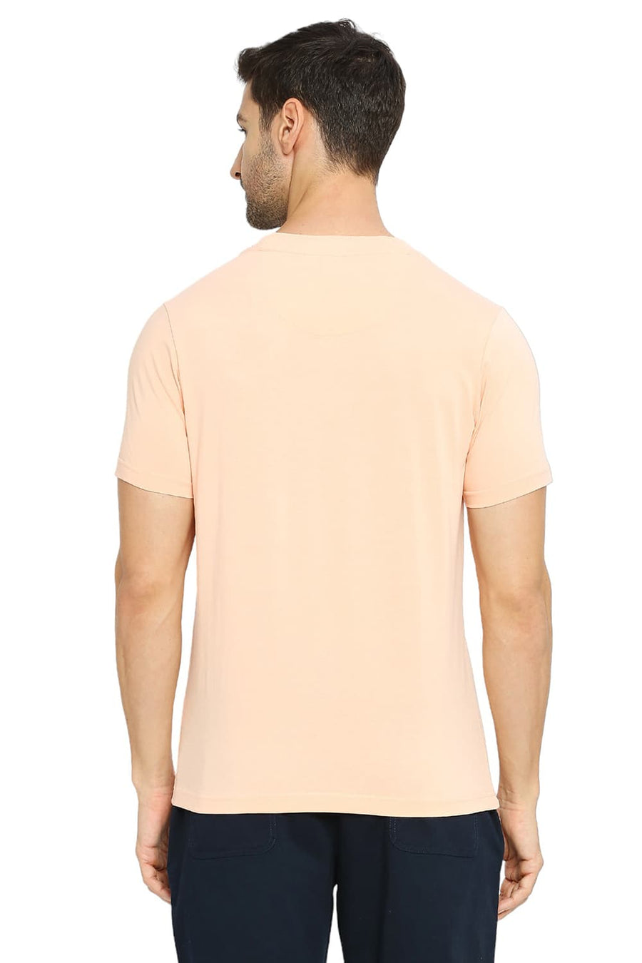 BASICS MUSCLE FIT PEACH PARFAIT COTTON SOLID CREW T-SHIRTS