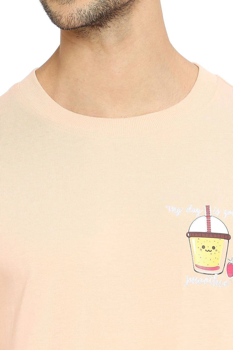 BASICS MUSCLE FIT PEACH PARFAIT COTTON SOLID CREW T-SHIRTS