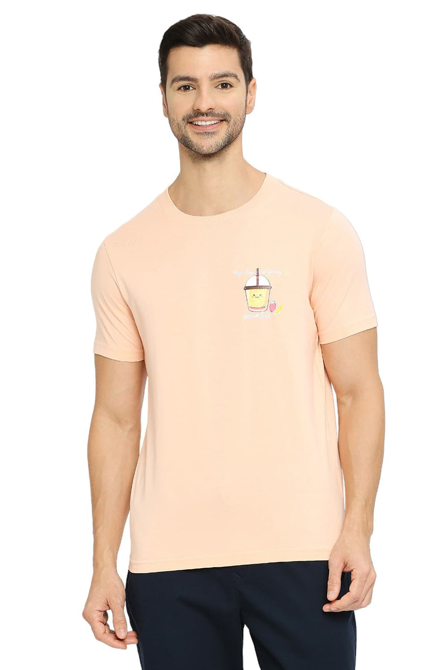 BASICS MUSCLE FIT PEACH PARFAIT COTTON SOLID CREW T-SHIRTS