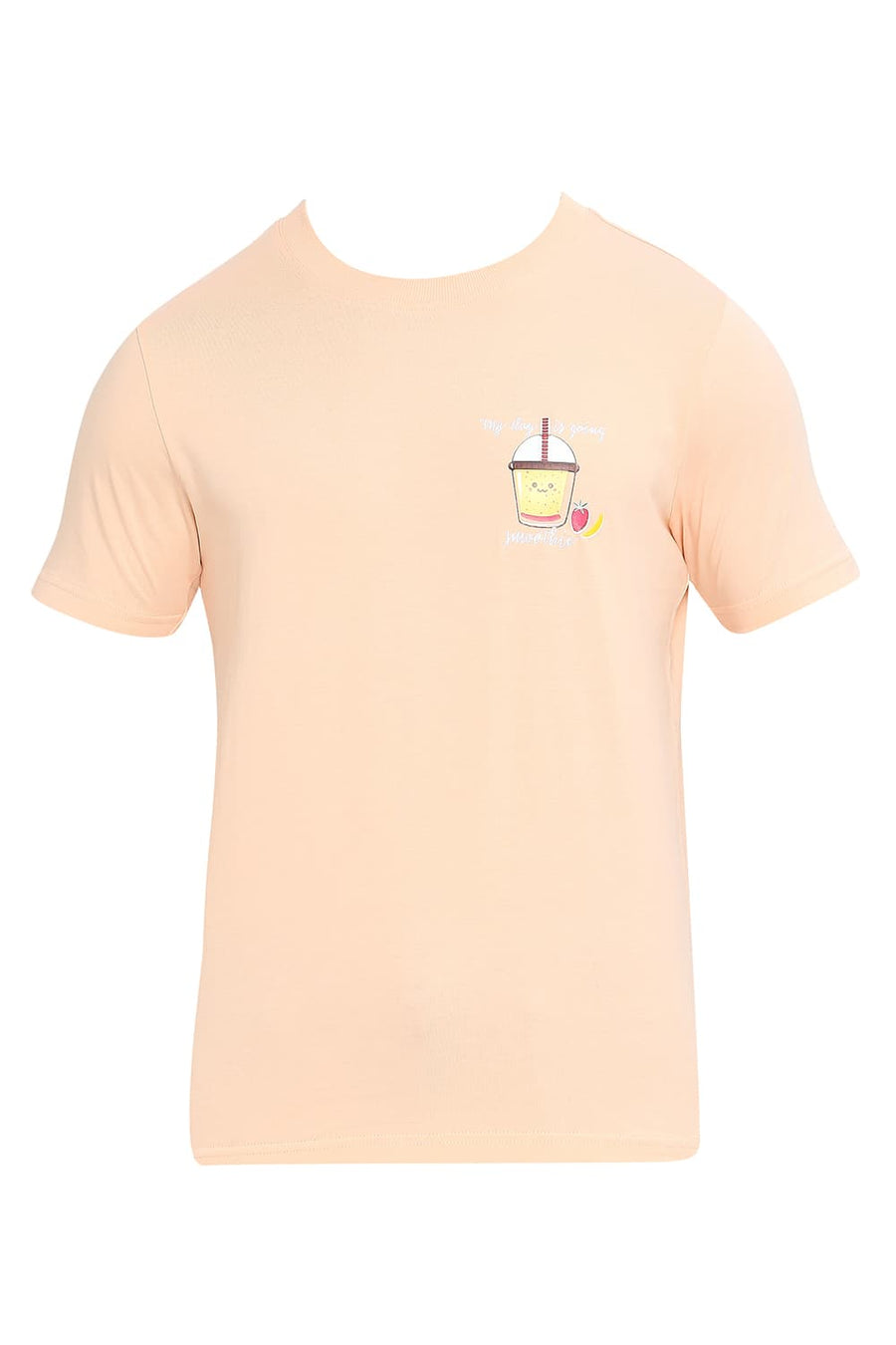 BASICS MUSCLE FIT PEACH PARFAIT COTTON SOLID CREW T-SHIRTS
