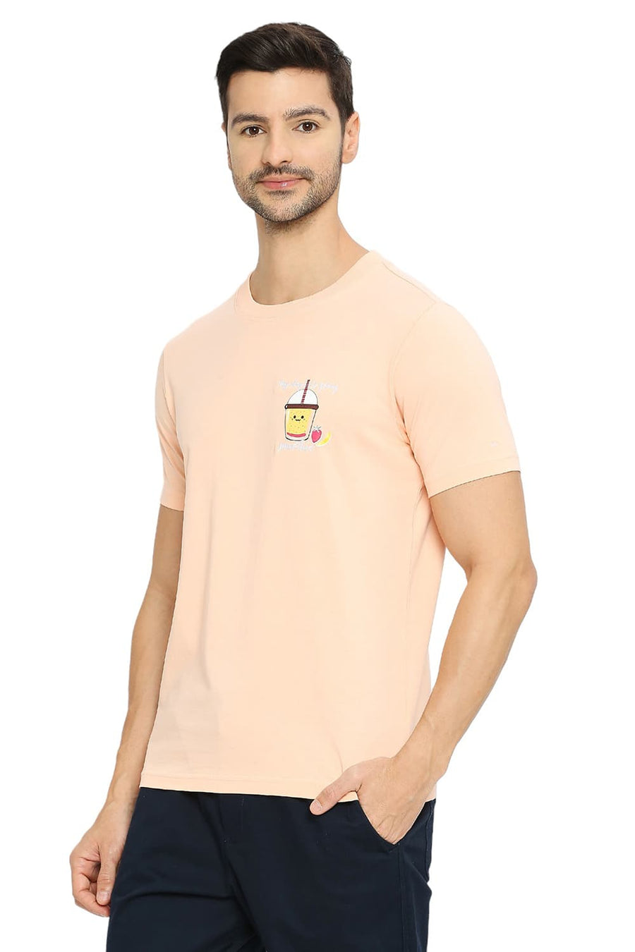 BASICS MUSCLE FIT PEACH PARFAIT COTTON SOLID CREW T-SHIRTS