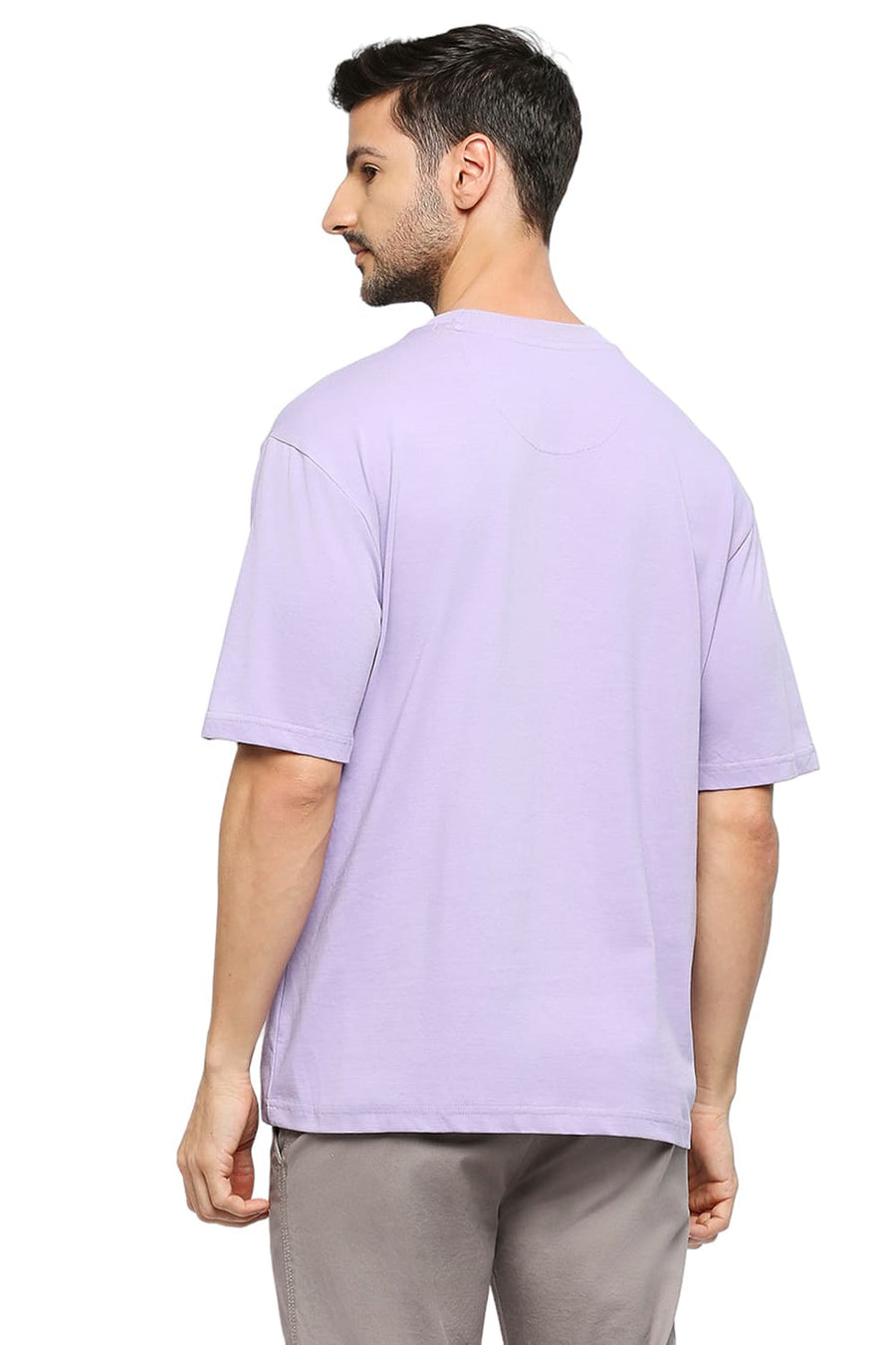BASICS RELAXED FIT PLUSH LAVENDER COTTON SOLID CREW T-SHIRTS