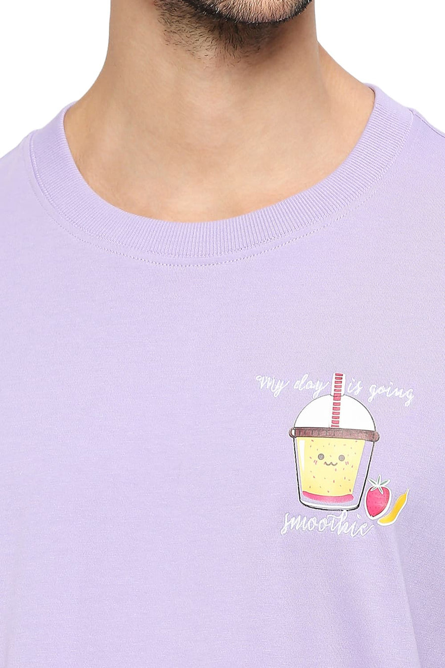 BASICS RELAXED FIT PLUSH LAVENDER COTTON SOLID CREW T-SHIRTS