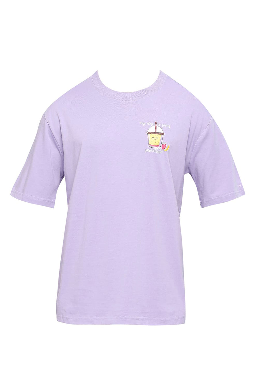 BASICS RELAXED FIT PLUSH LAVENDER COTTON SOLID CREW T-SHIRTS