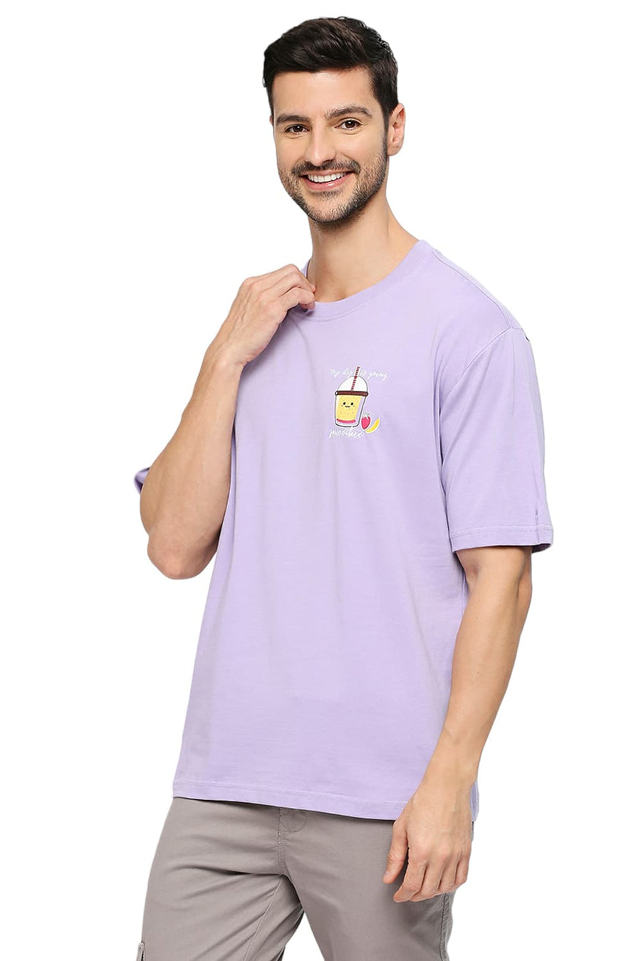 BASICS RELAXED FIT PLUSH LAVENDER COTTON SOLID CREW T-SHIRTS