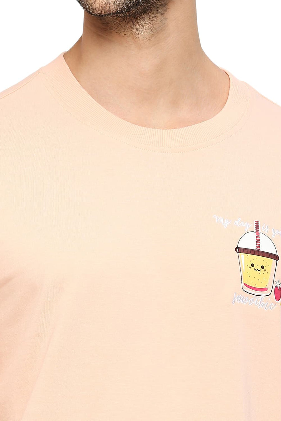 BASICS RELAXED FIT PEACH PARFAIT COTTON SOLID CREW T-SHIRTS