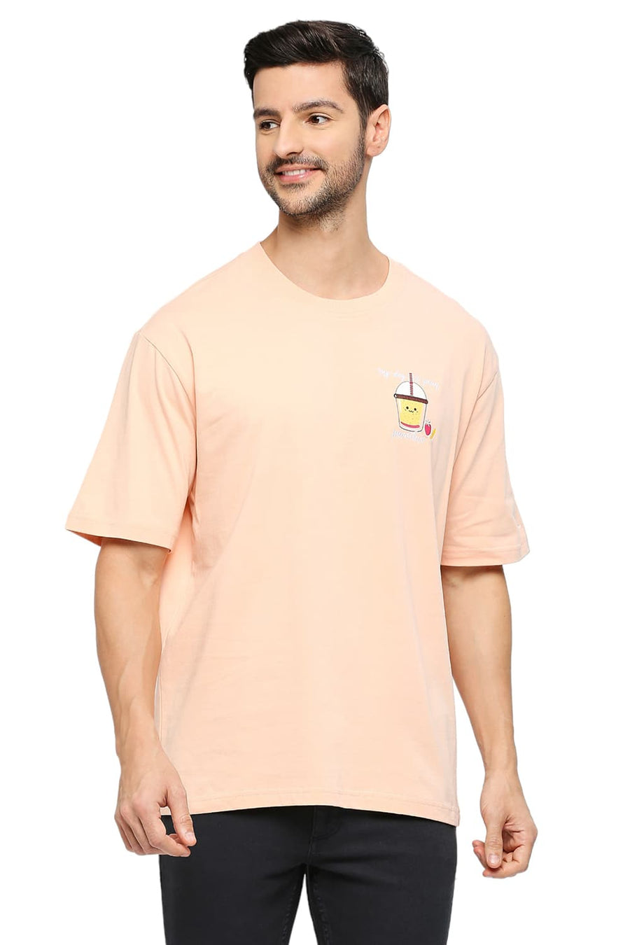 BASICS RELAXED FIT PEACH PARFAIT COTTON SOLID CREW T-SHIRTS
