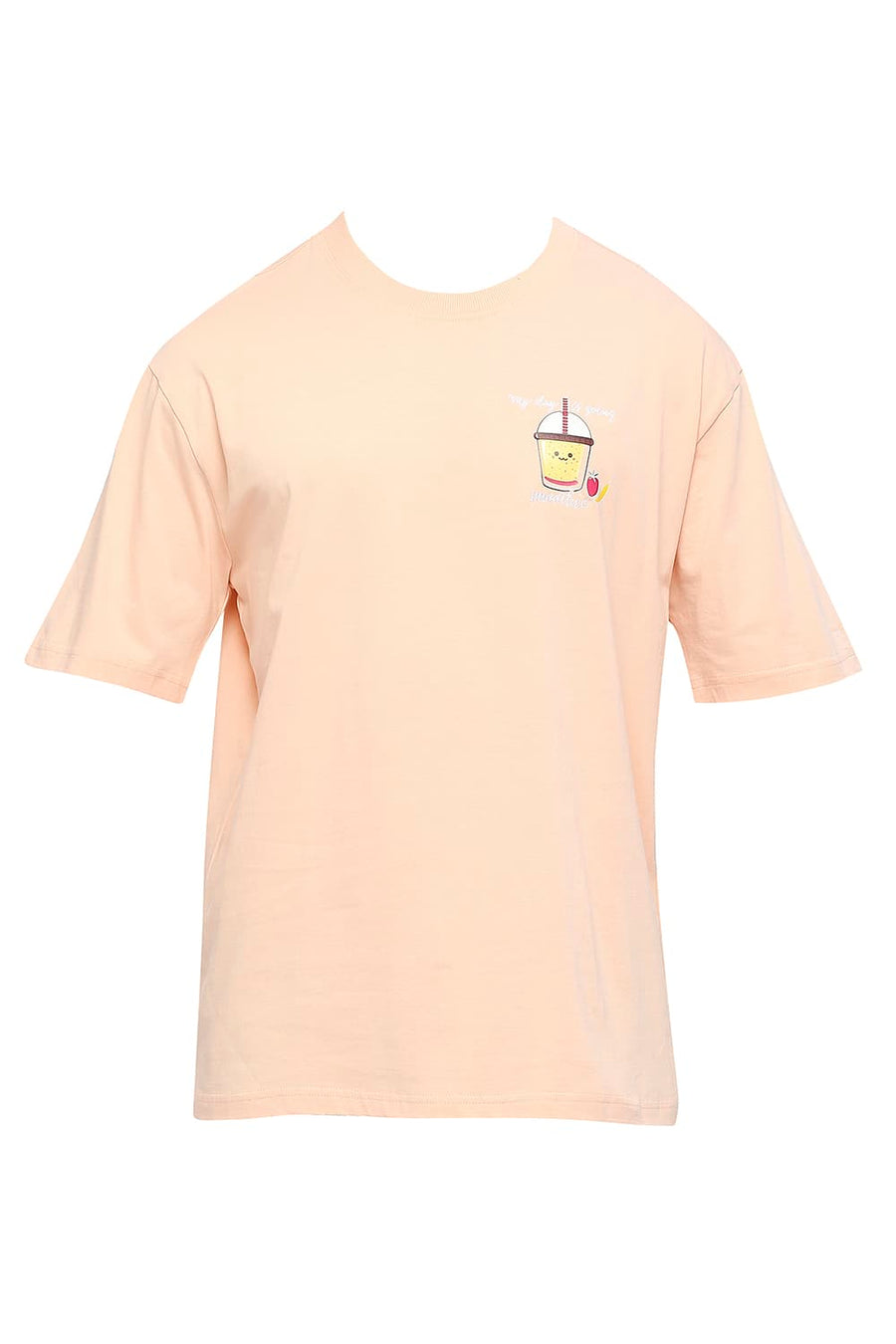 BASICS RELAXED FIT PEACH PARFAIT COTTON SOLID CREW T-SHIRTS