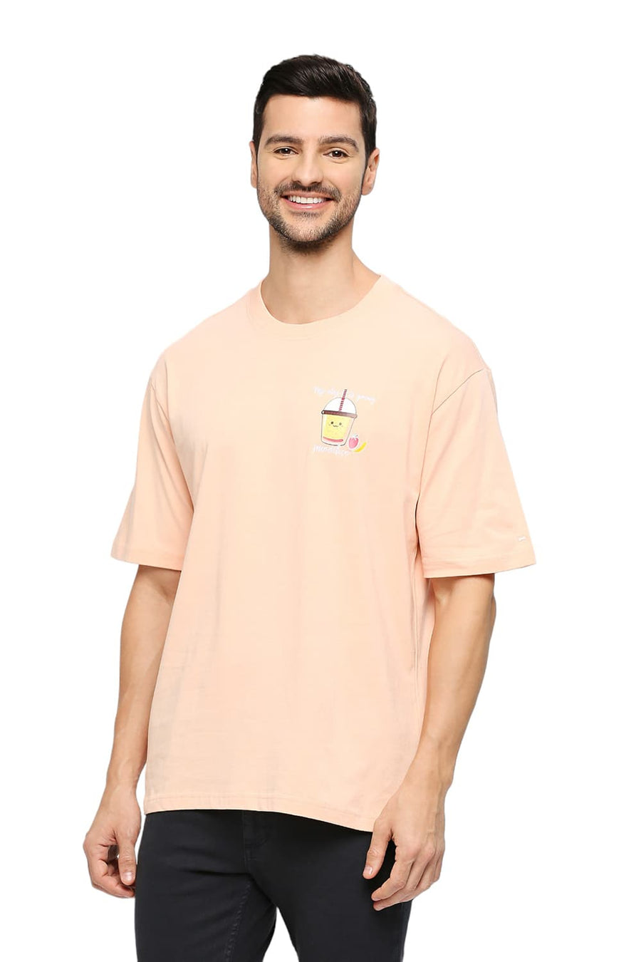 BASICS RELAXED FIT PEACH PARFAIT COTTON SOLID CREW T-SHIRTS