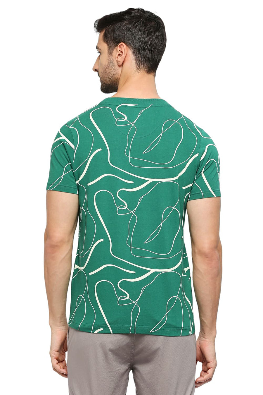 BASICS MUSCLE FIT VERDANT GREEN COTTON PRINTED CREW T-SHIRTS