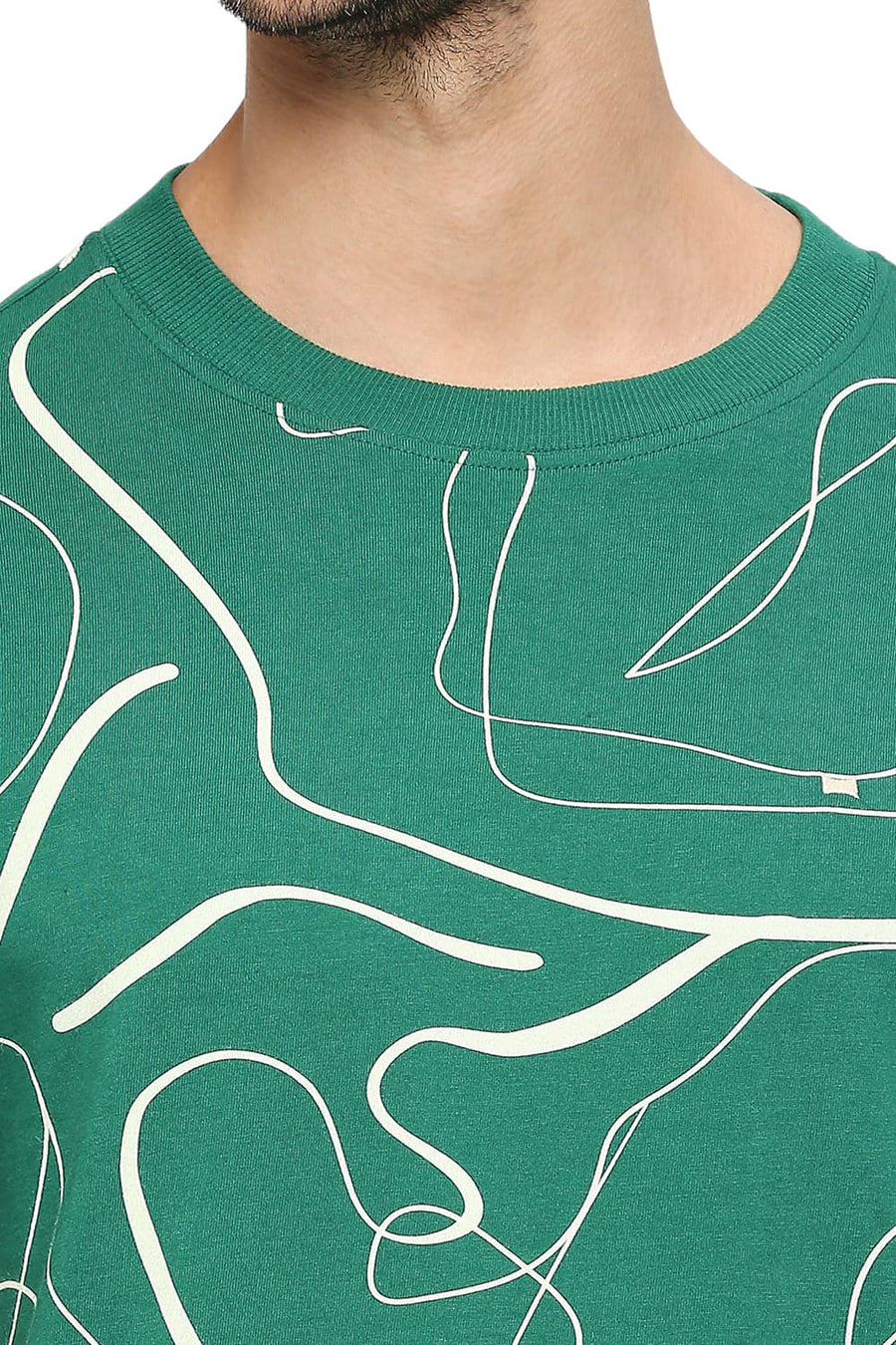 BASICS MUSCLE FIT VERDANT GREEN COTTON PRINTED CREW T-SHIRTS