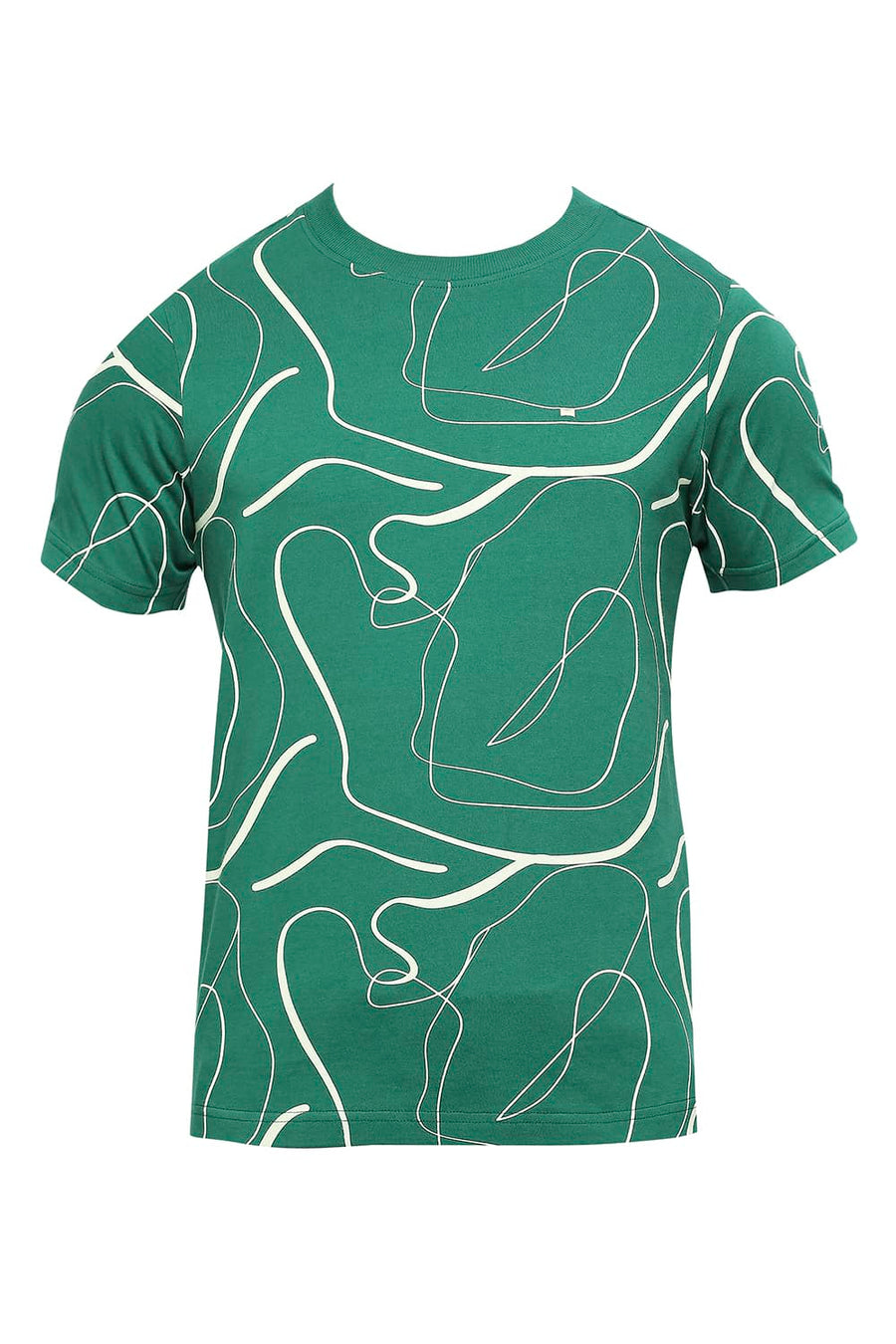 BASICS MUSCLE FIT VERDANT GREEN COTTON PRINTED CREW T-SHIRTS