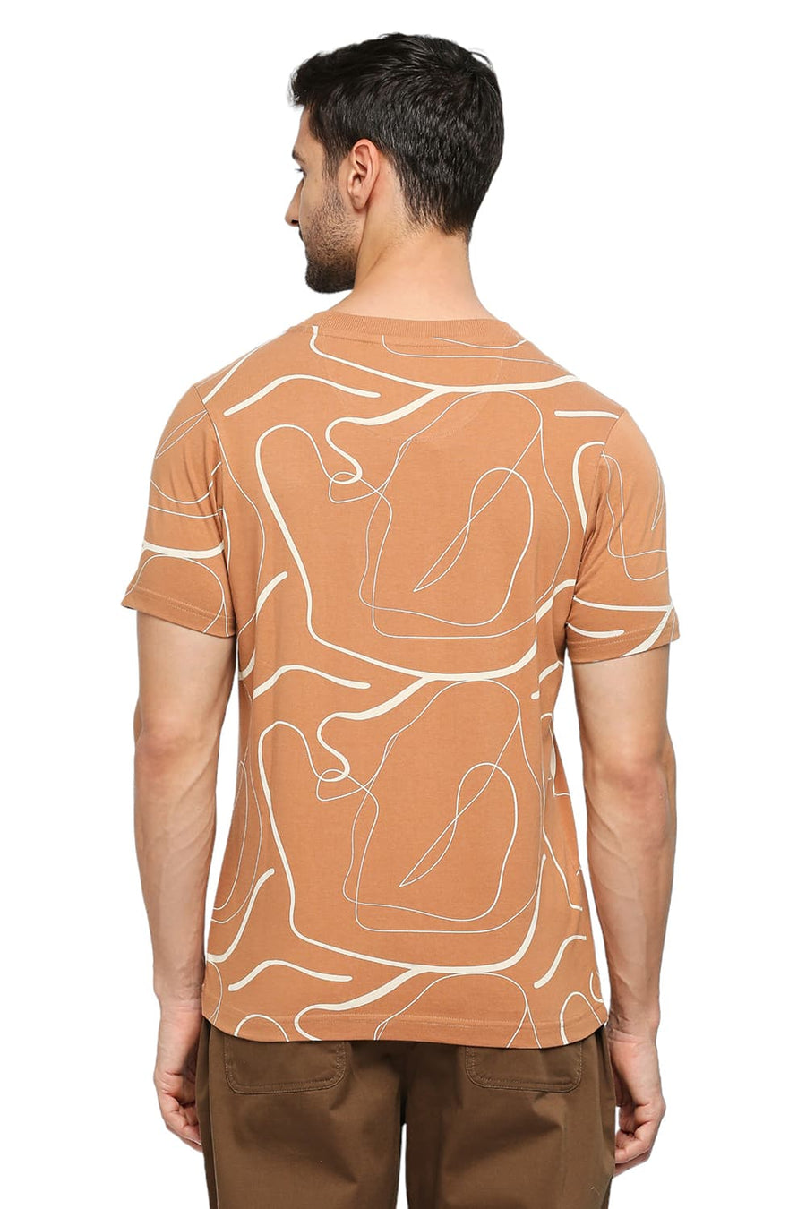 BASICS MUSCLE FIT CAMEL COTTON PRINTED CREW T-SHIRTS