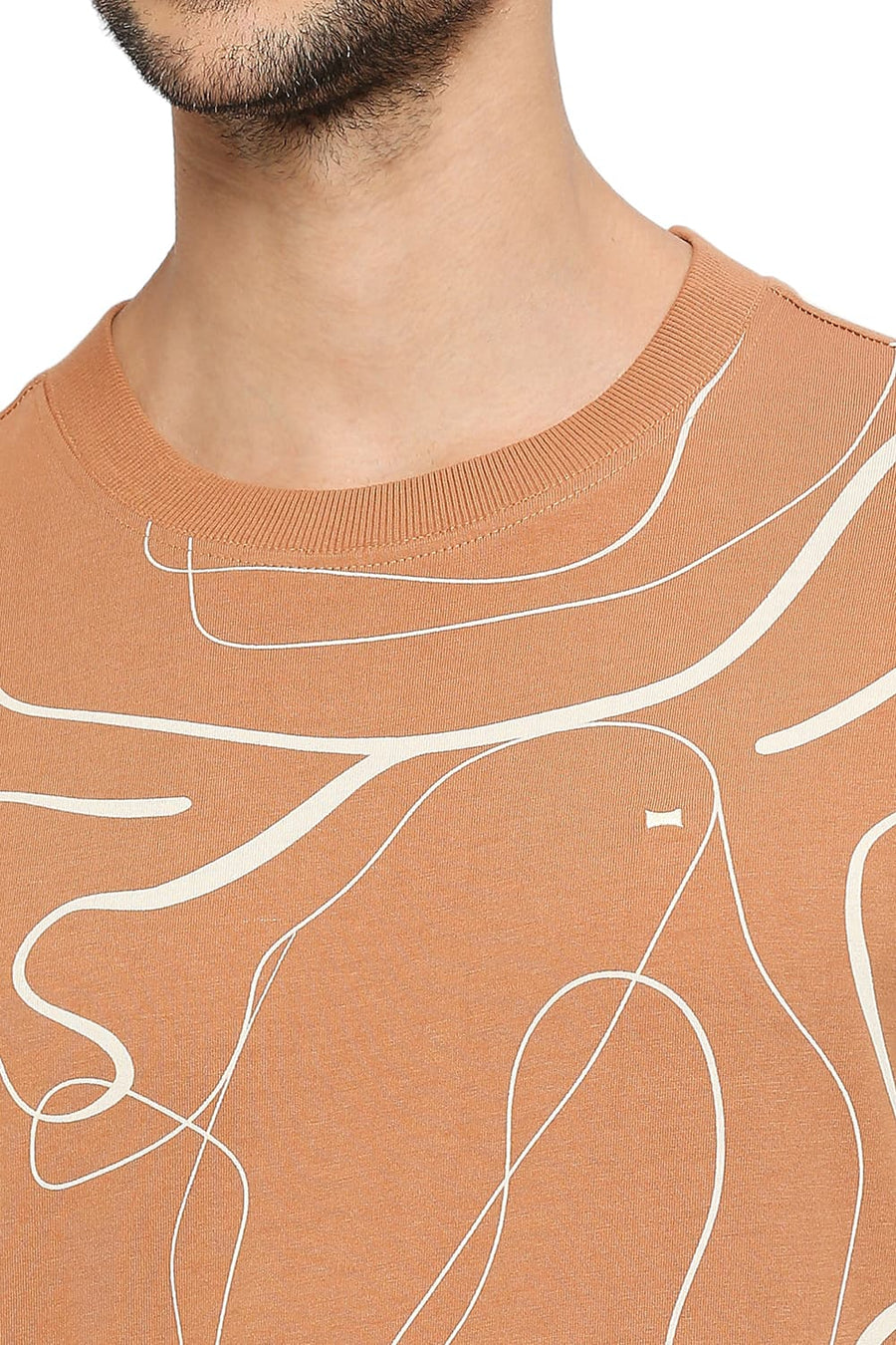 BASICS MUSCLE FIT CAMEL COTTON PRINTED CREW T-SHIRTS