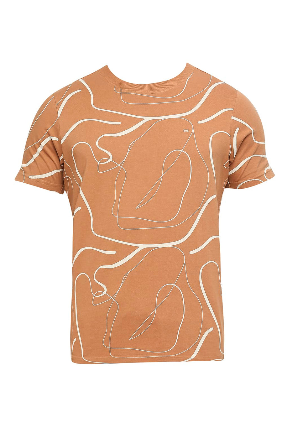 BASICS MUSCLE FIT CAMEL COTTON PRINTED CREW T-SHIRTS