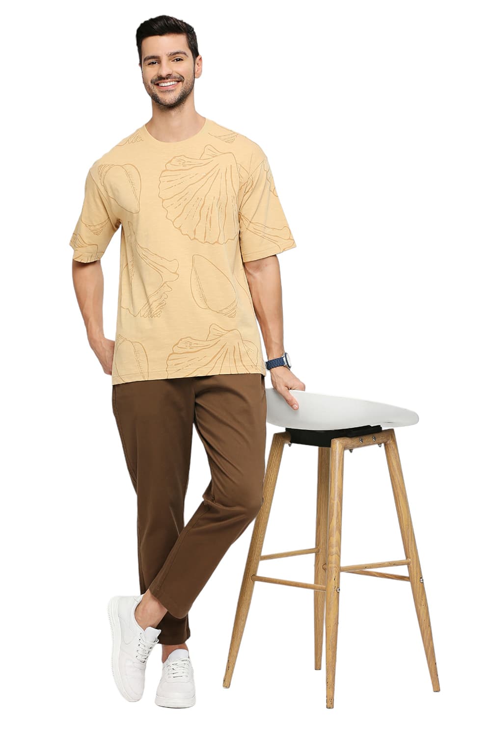 BASICS RELAXED FIT COTTON PRINTED CREW T-SHIRTS