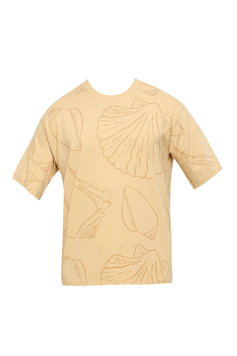 BASICS RELAXED FIT SAND COTTON PRINTED CREW T-SHIRTS