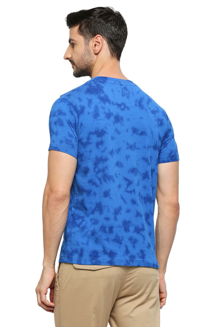 BASICS MUSCLE FIT CLASSIC BLUE COTTON TIE DYE CREW T-SHIRTS