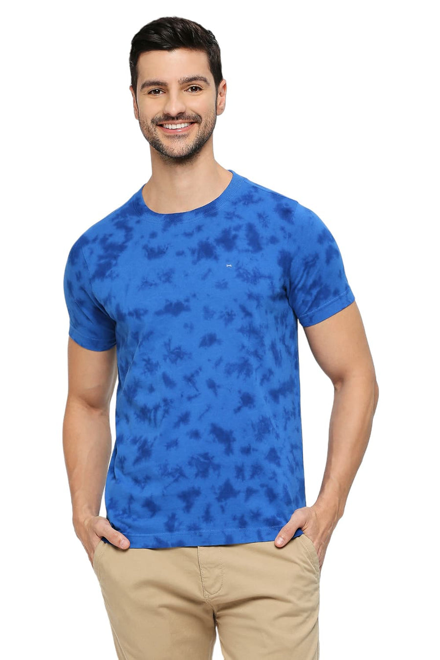 BASICS MUSCLE FIT CLASSIC BLUE COTTON TIE DYE CREW T-SHIRTS