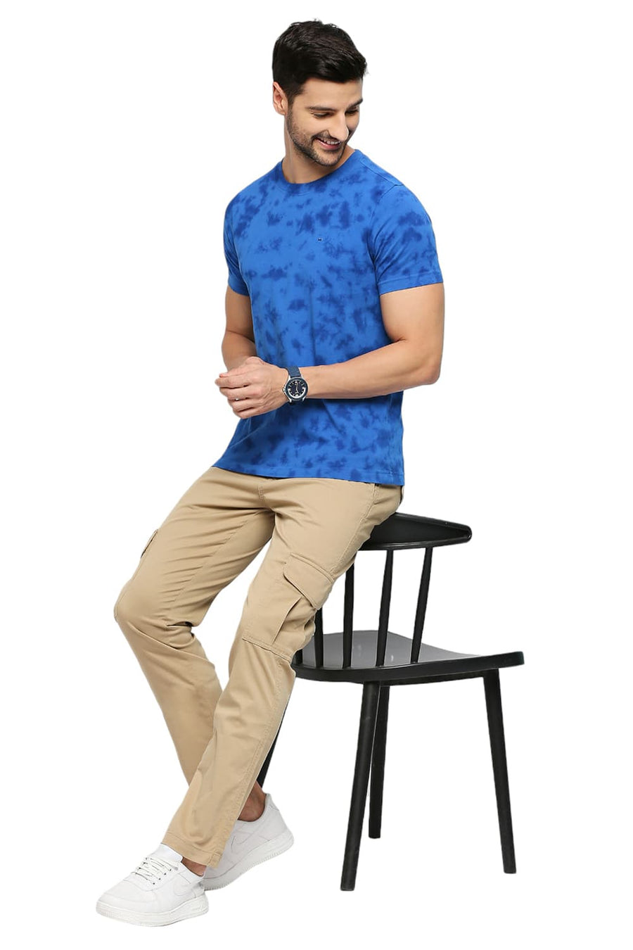 BASICS MUSCLE FIT CLASSIC BLUE COTTON TIE DYE CREW T-SHIRTS