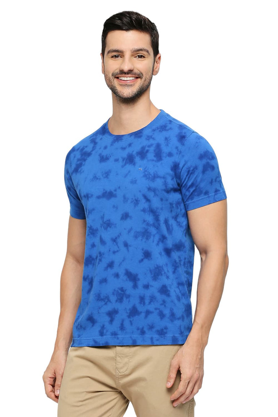 BASICS MUSCLE FIT CLASSIC BLUE COTTON TIE DYE CREW T-SHIRTS