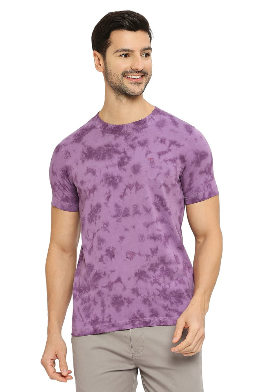BASICS MUSCLE FIT WOOD VIOLET COTTON TIE DYE CREW T-SHIRTS