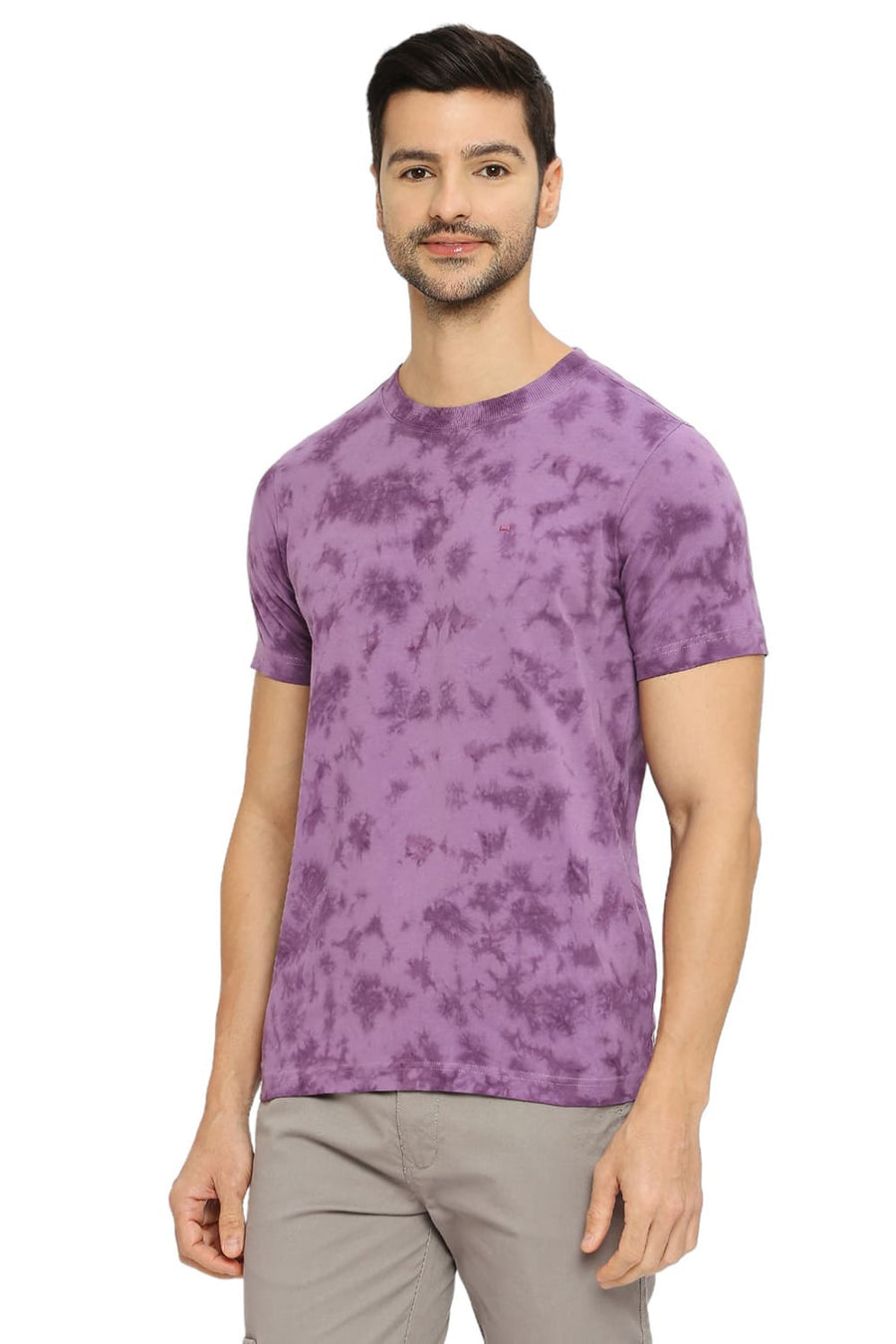 BASICS MUSCLE FIT WOOD VIOLET COTTON TIE DYE CREW T-SHIRTS
