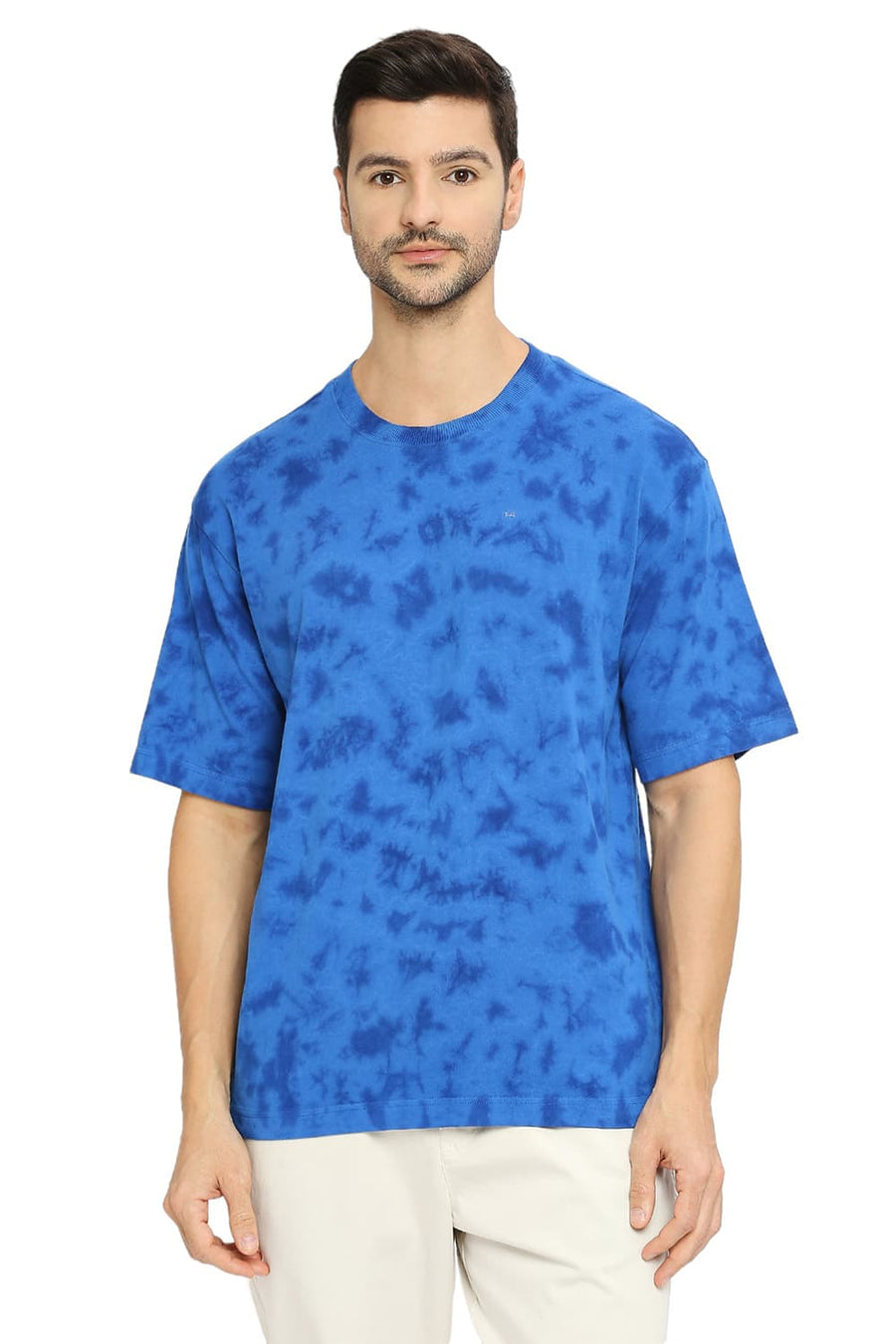 BASICS RELAXED FIT CLASSIC BLUE COTTON TIE DYE CREW T-SHIRTS