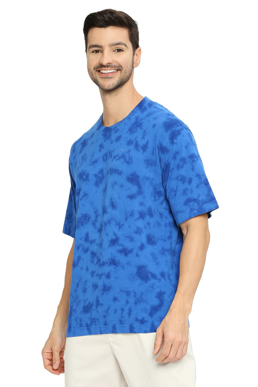 BASICS RELAXED FIT CLASSIC BLUE COTTON TIE DYE CREW T-SHIRTS