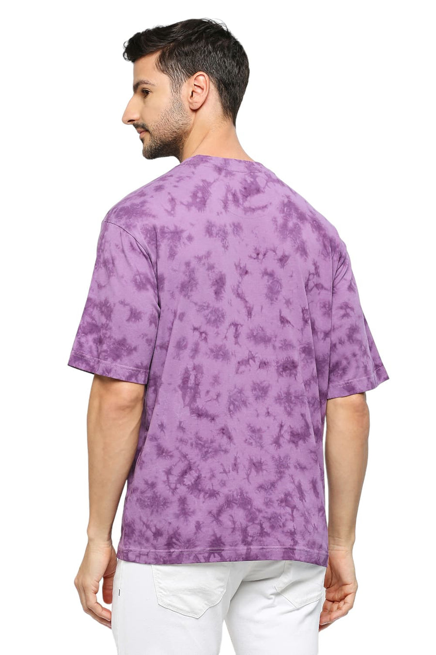 BASICS RELAXED FIT WOOD VIOLET COTTON TIE DYE CREW T-SHIRTS